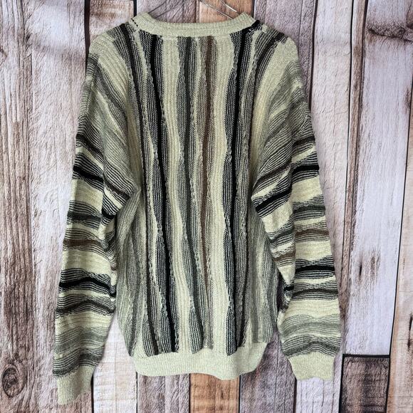 Vintage 3D Knit Protege Sweater 1980s Crew Neck Pullover XXL Grandpa Browns - Picture 2 of 7